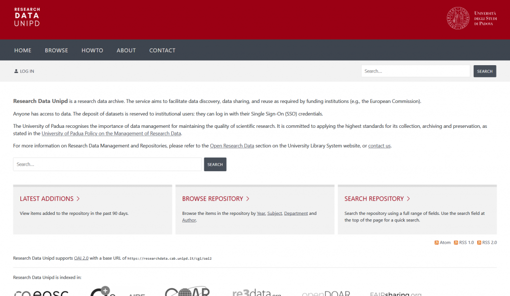 Home page of Research Data Unipd based at the University of Padua.