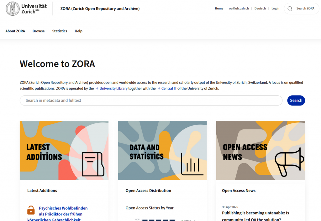 Home page of ZORA, the Zurich Open Repository and Archive, based at the University of Zurich.